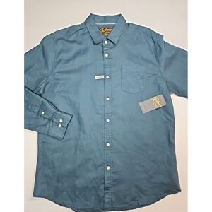Johnny Bigg Men's Teal Linen Blend Button Up Long Sleeve Shirt Size Large‎ NWT